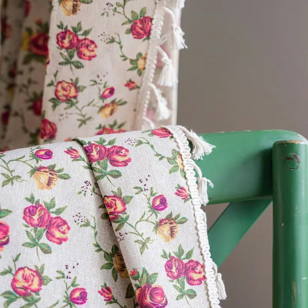 BlossomDrape | Floral Tasseled Soft Cotton Curtain