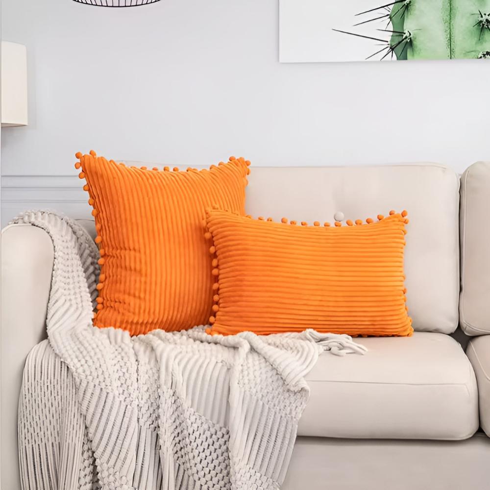 CozyNest | Plush Ribbed Pom-Pom Cushion Cover