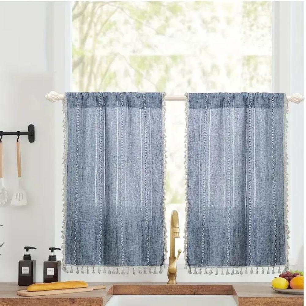 BohoHome | Boho Cotton Linen Kitchen Curtains