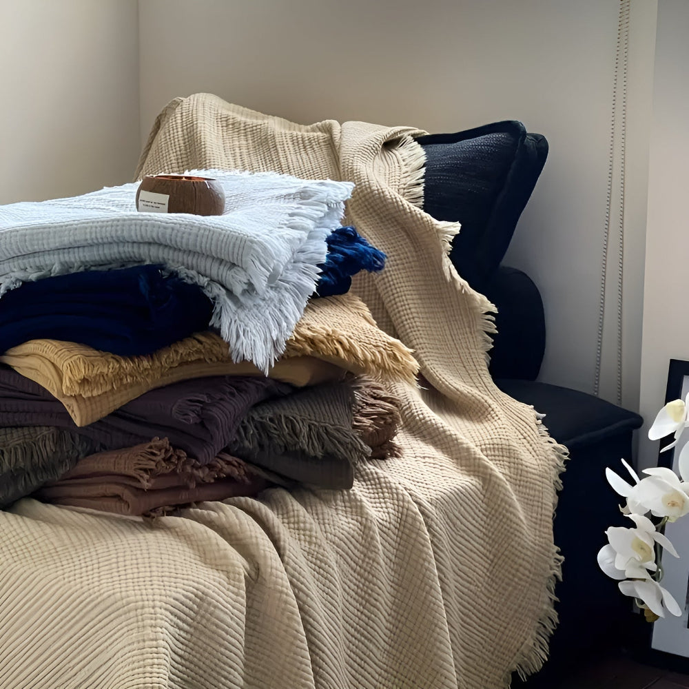 CozyNest | Cotton Crinkle Tassel Throw Blanket