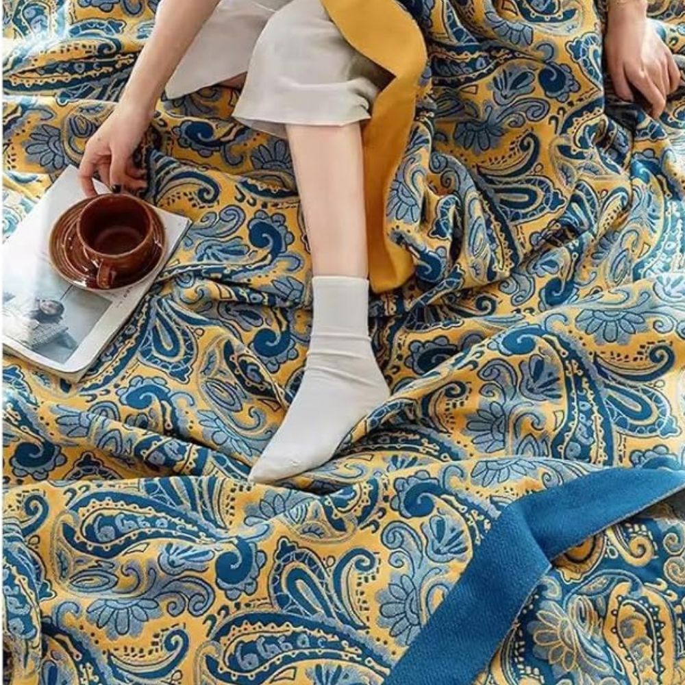 AzureHome | Golden Retro Cotton Blanket
