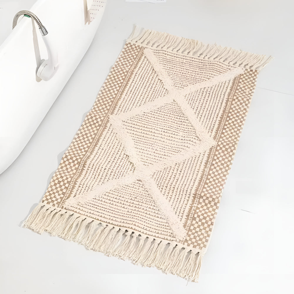 CozyHome | Beige Textured Fringe Tassel Rug
