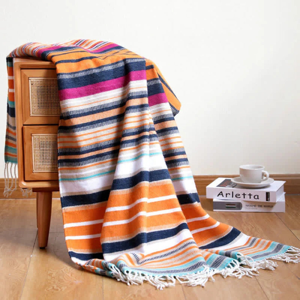 CozyHome | Rainbow Striped Tassel Throw Blanket