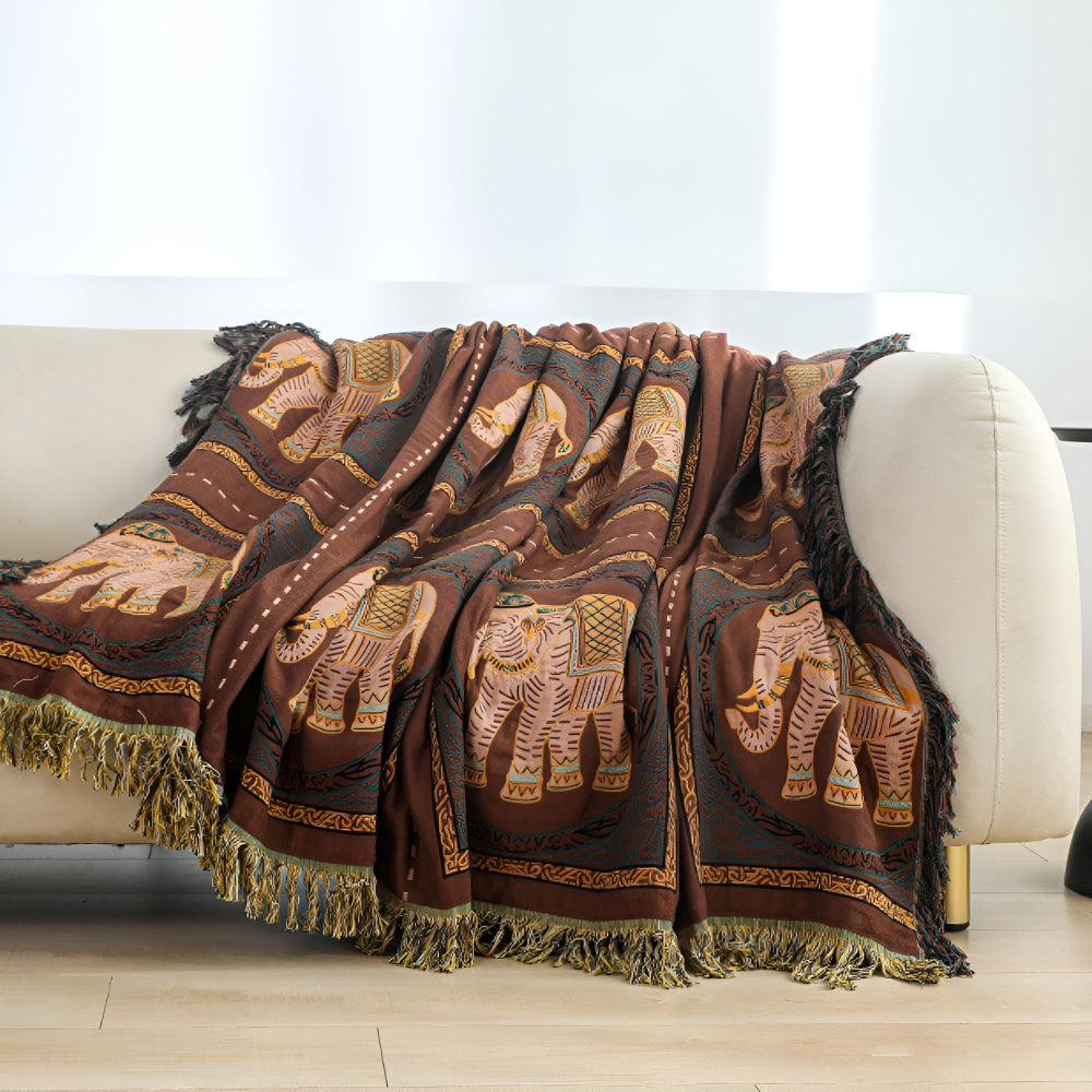 BohoHome | Bohemian Elephant Print Tassel Blanket