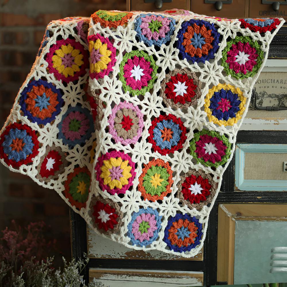 BloomingCraft | Crochet Flower Blanket For Home Decor