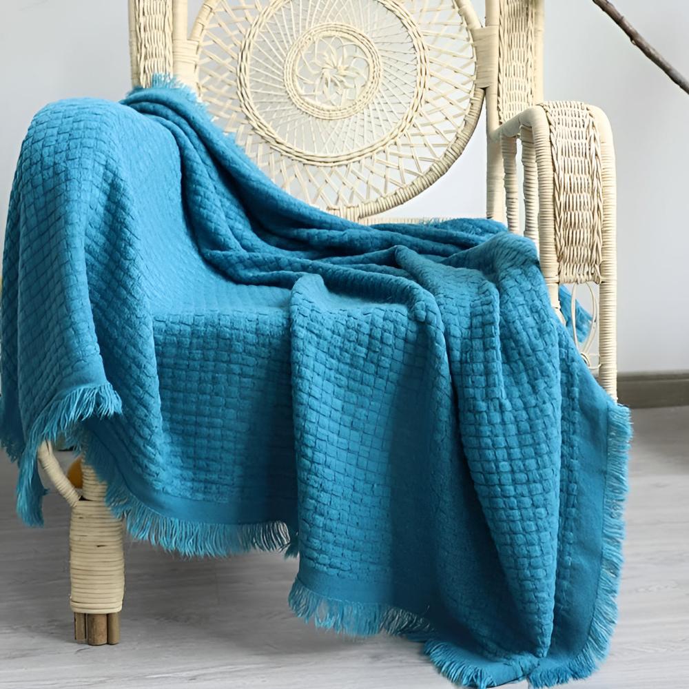 CozyNest | Waffle Weave Cotton Knitted Tassel Blanket