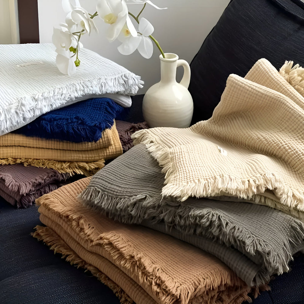 CozyNest | Cotton Crinkle Tassel Throw Blanket