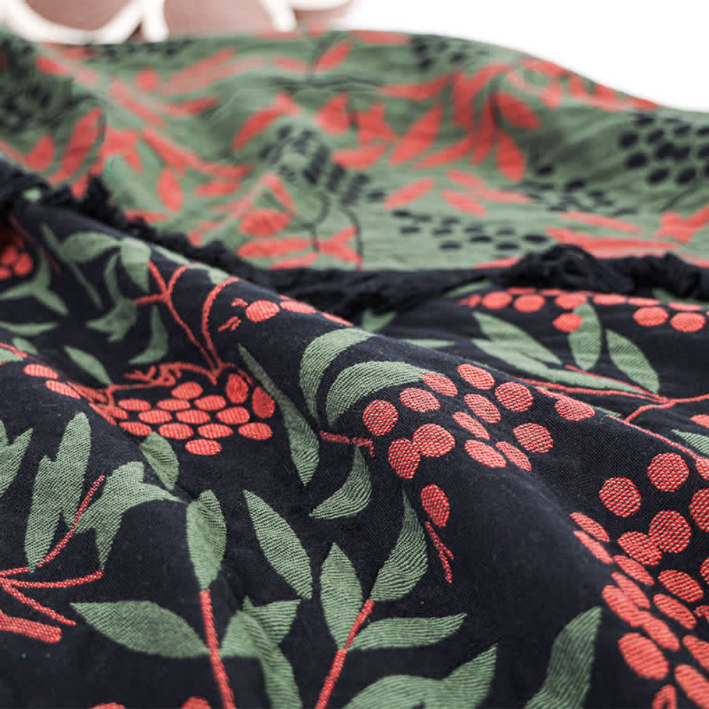 BegoniaCozy | Vibrant Begonia Fruit Tassel Blanket