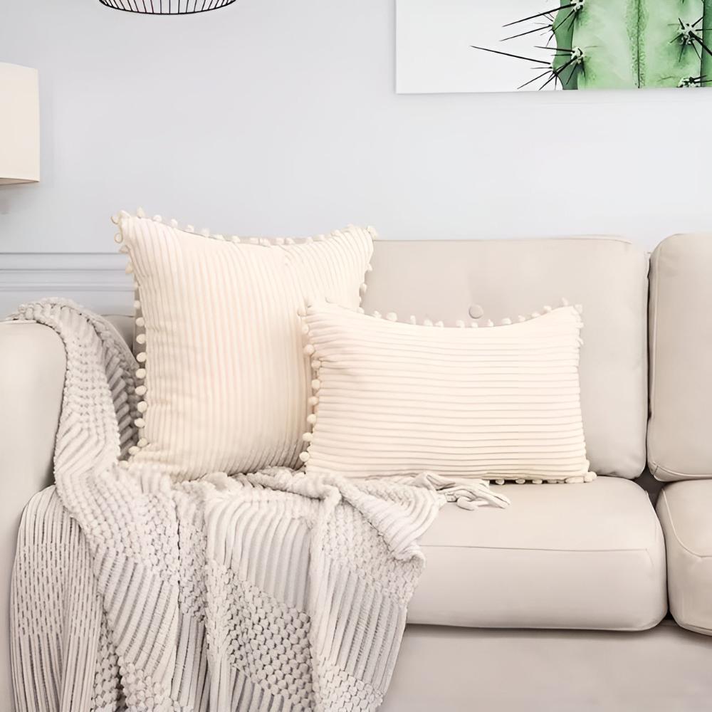 CozyNest | Plush Ribbed Pom-Pom Cushion Cover