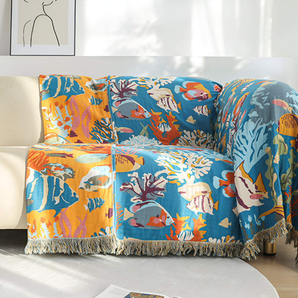CoralDream | Underwater Coral Pattern Cotton Blanket