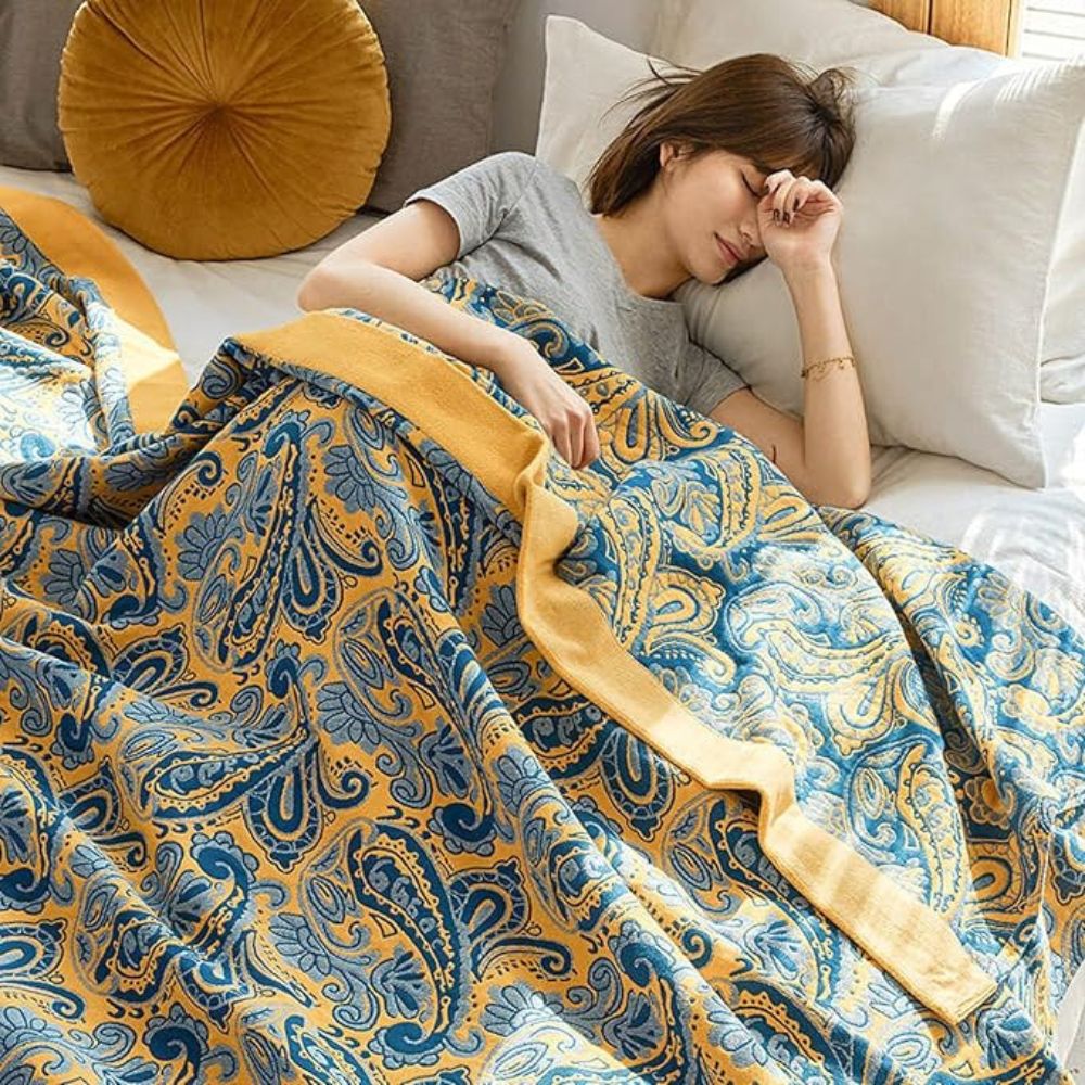 AzureHome | Golden Retro Cotton Blanket