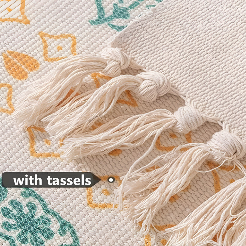 CozyHome | Beige Textured Fringe Tassel Rug