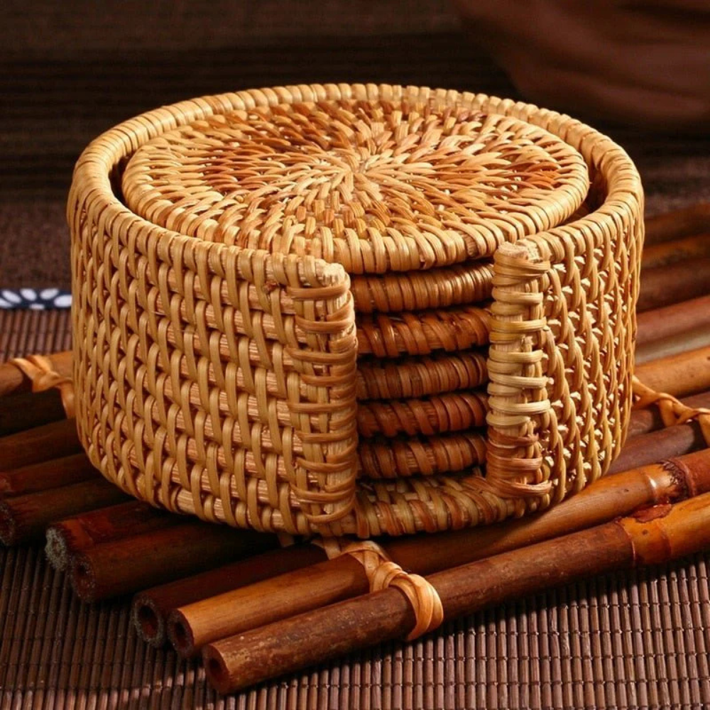 EcoWeave | Handmade Rattan Coaster Set of 6