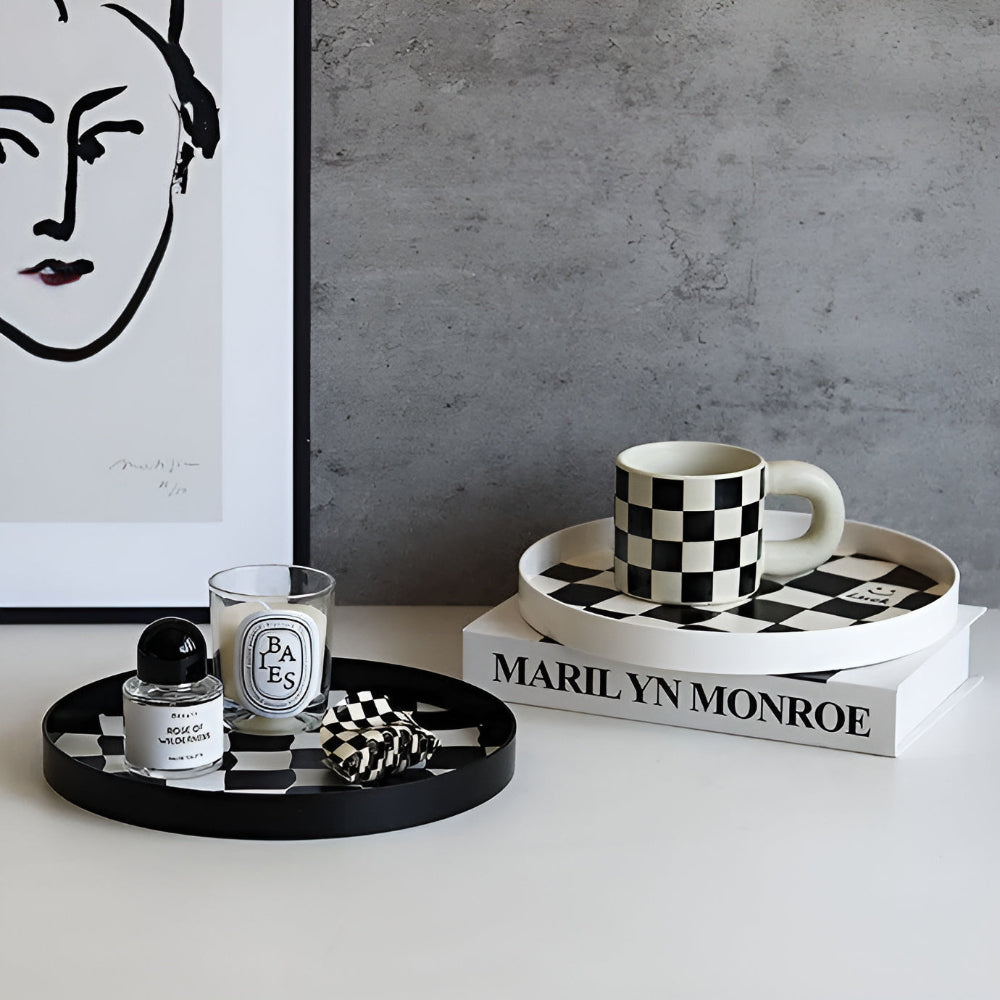 CheckerMate | Round Checkerboard Storage Tray