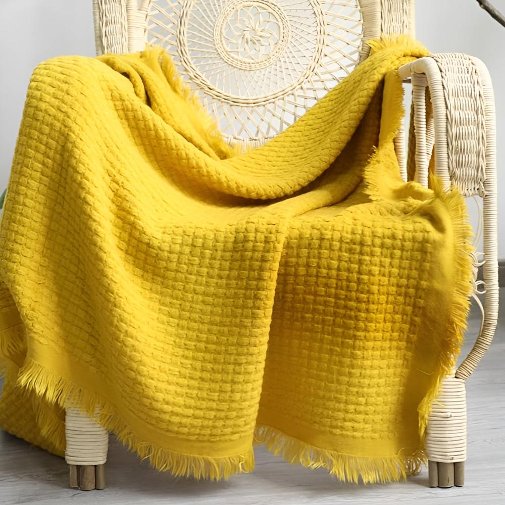 CozyNest | Waffle Weave Cotton Knitted Tassel Blanket