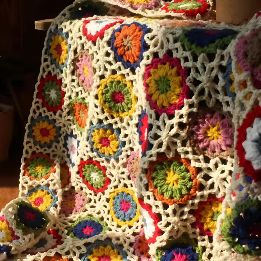 BloomingCraft | Crochet Flower Blanket For Home Decor