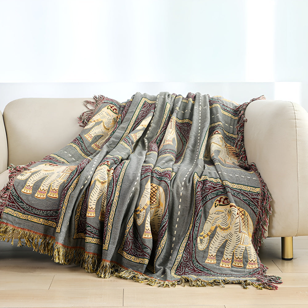 BohoHome | Bohemian Elephant Print Tassel Blanket