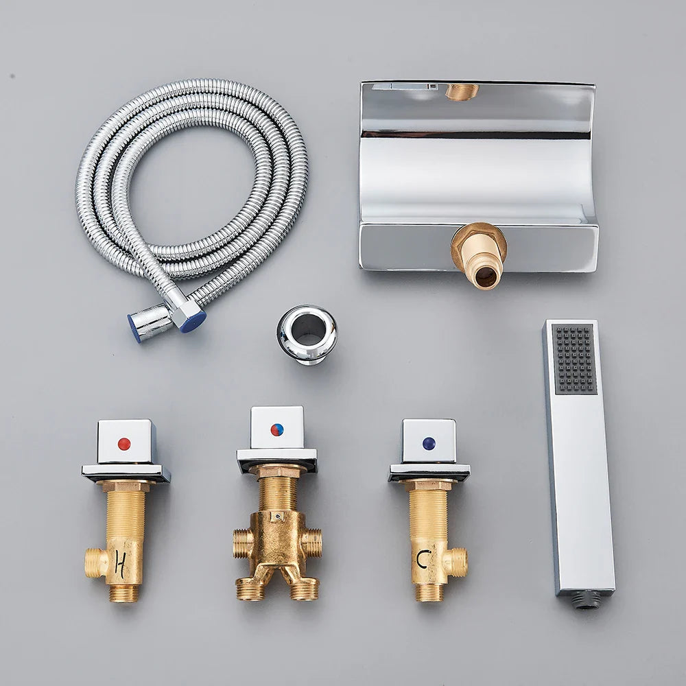 Arvani | Brass Waterfall Bathtub Faucet - Widespread Hot & Cold Mixer