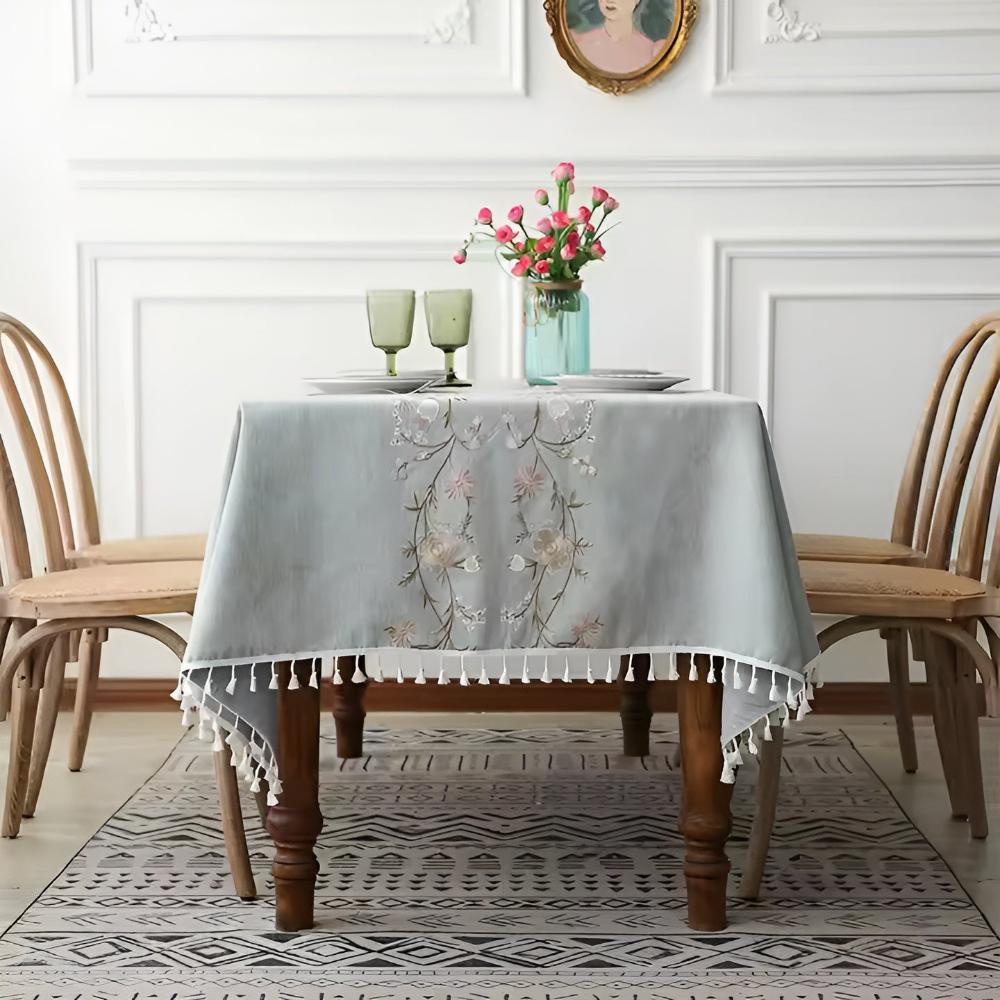 BlossomWeave | Elegant Floral Tablecloth For Dining Table