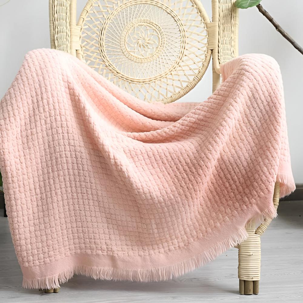 CozyNest | Waffle Weave Cotton Knitted Tassel Blanket