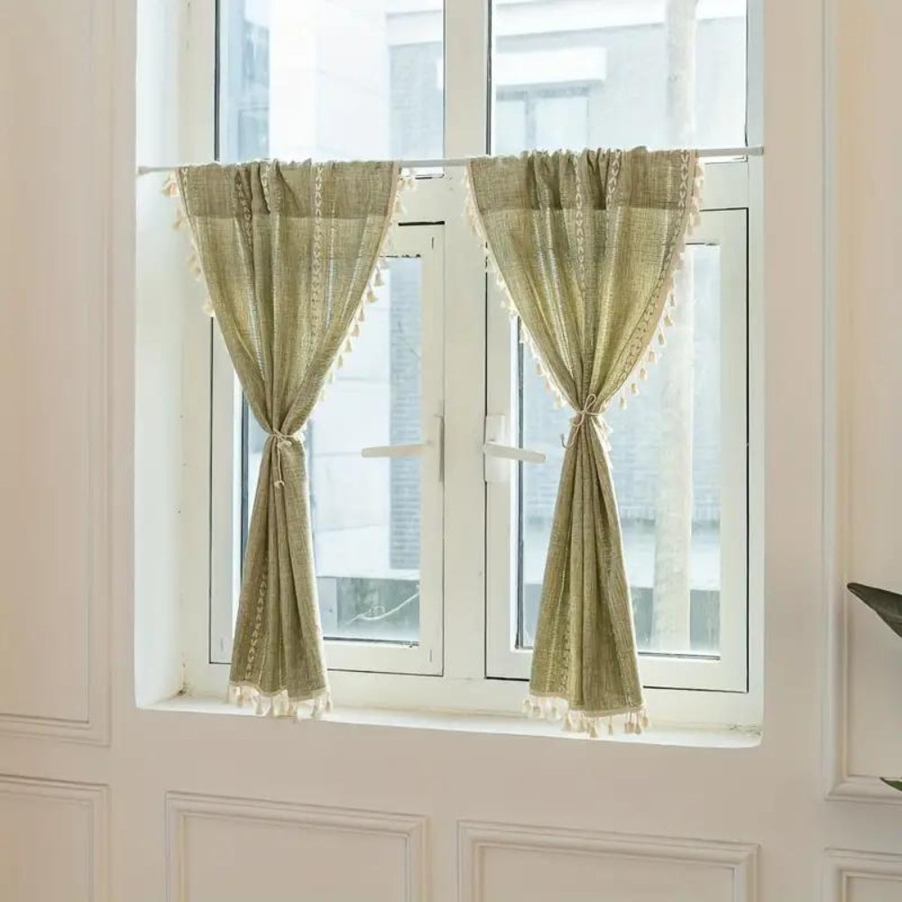 BohoHome | Boho Cotton Linen Kitchen Curtains