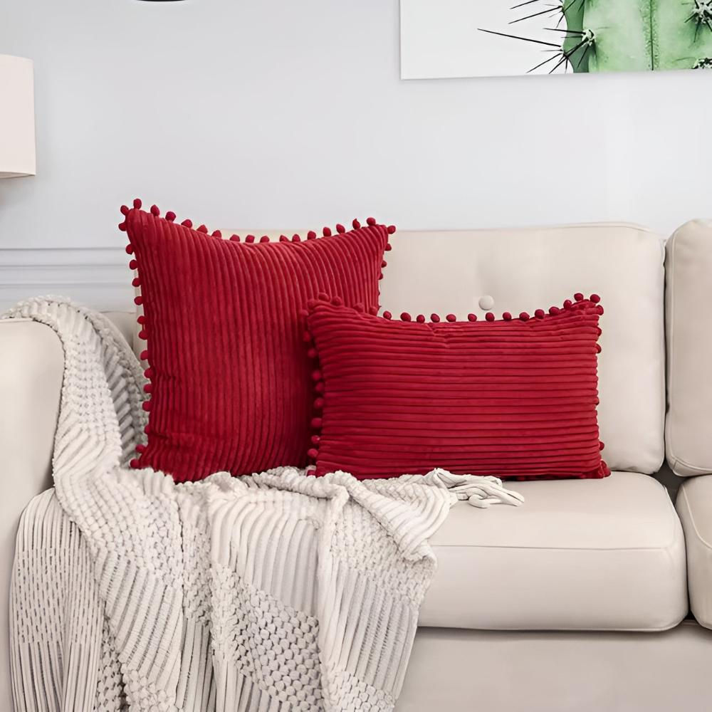 CozyNest | Plush Ribbed Pom-Pom Cushion Cover
