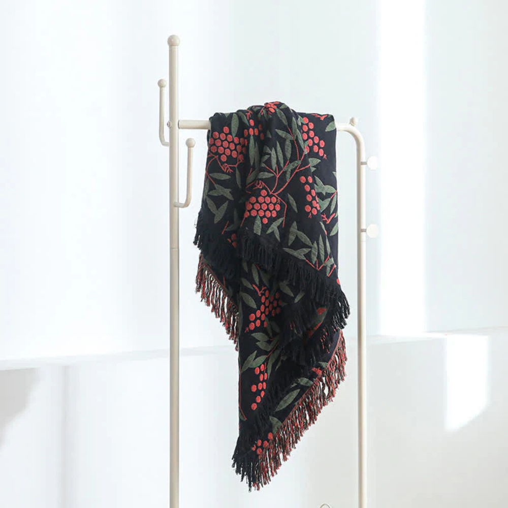 BegoniaCozy | Vibrant Begonia Fruit Tassel Blanket