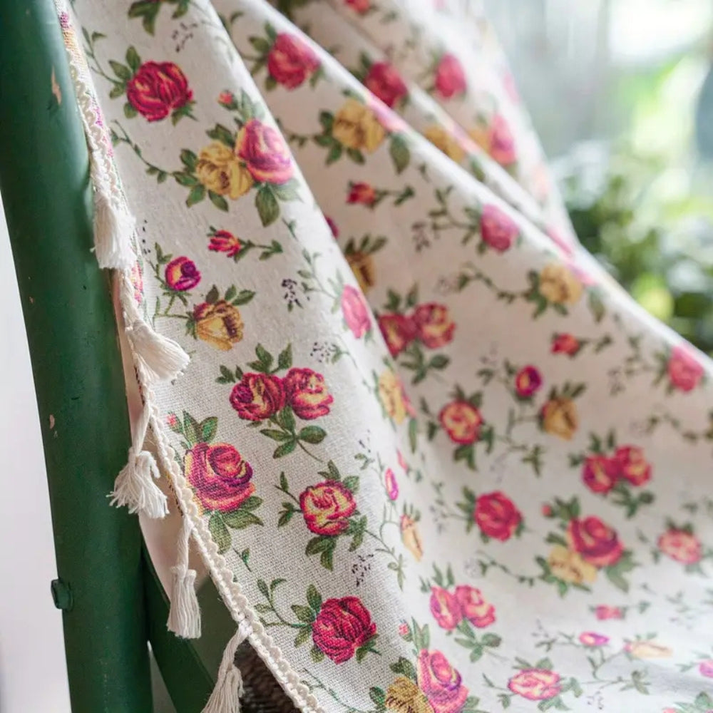 BlossomDrape | Floral Tasseled Soft Cotton Curtain