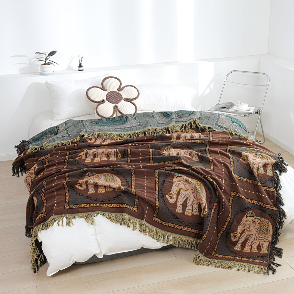 BohoHome | Bohemian Elephant Print Tassel Blanket