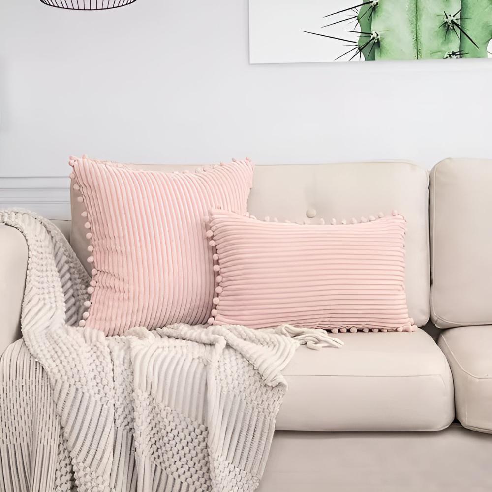 CozyNest | Plush Ribbed Pom-Pom Cushion Cover