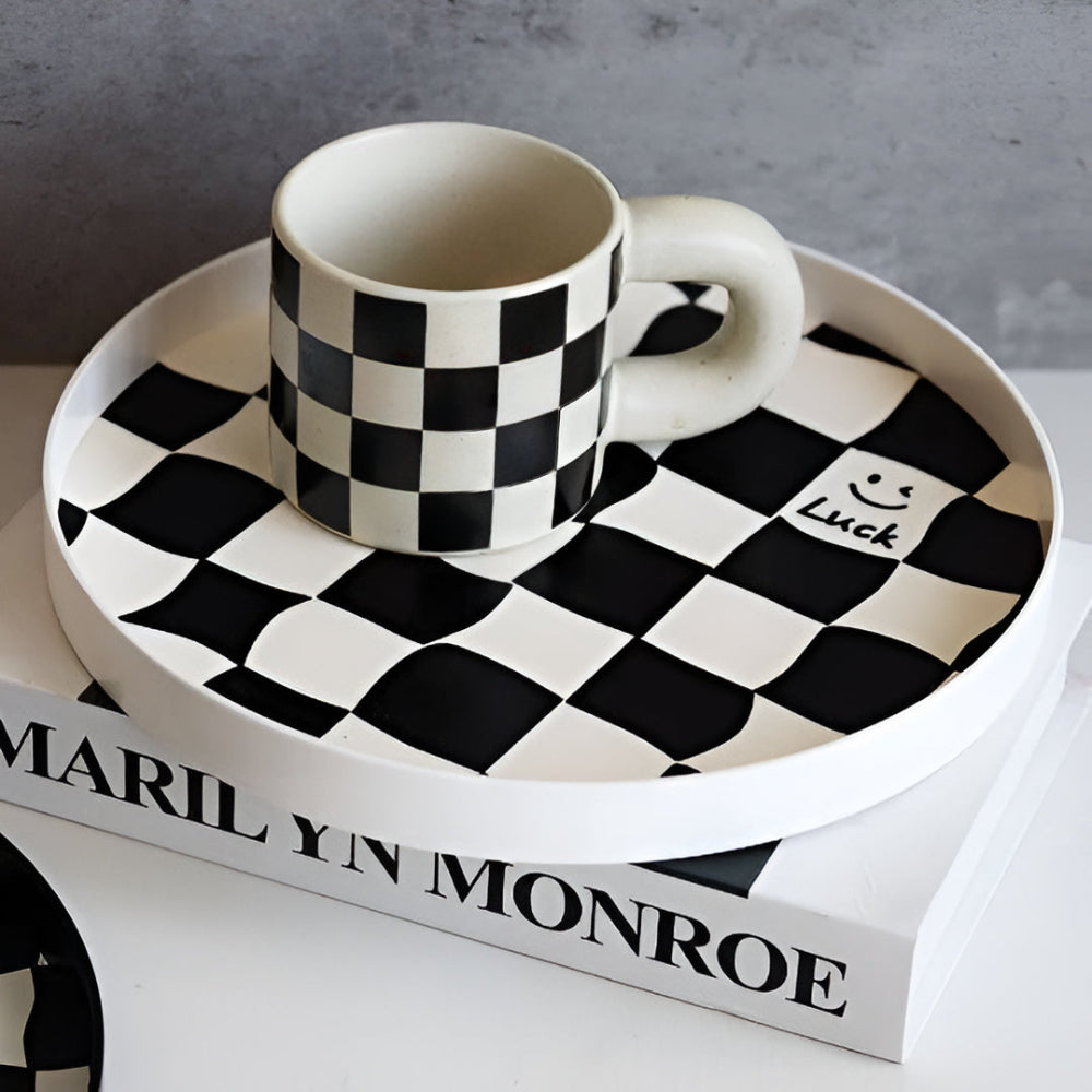 CheckerMate | Round Checkerboard Storage Tray
