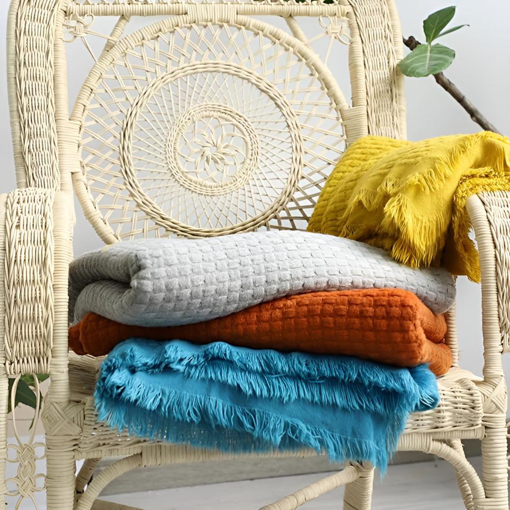 CozyNest | Waffle Weave Cotton Knitted Tassel Blanket