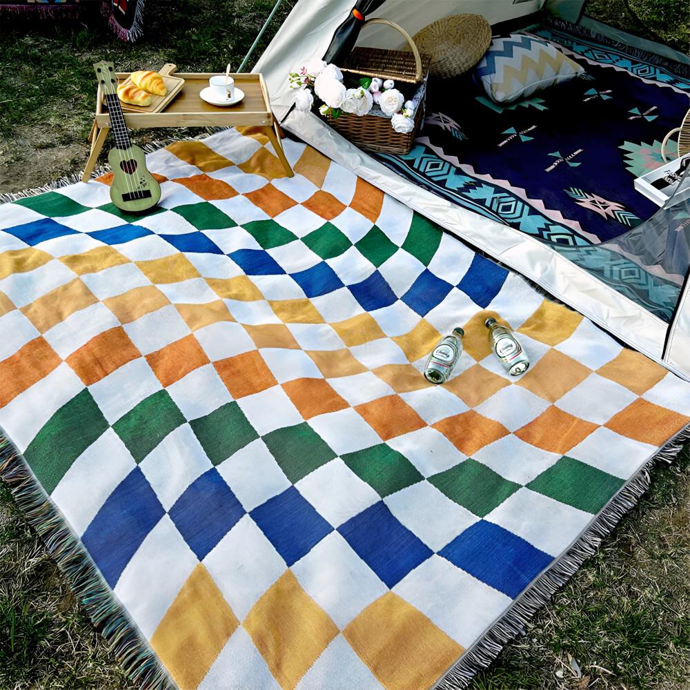 CozyWeave | Colorful Checkerboard Tassel Blanket