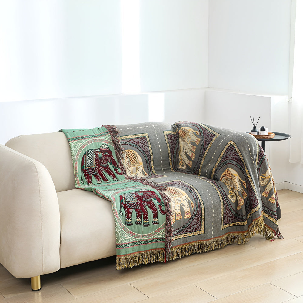 BohoHome | Bohemian Elephant Print Tassel Blanket