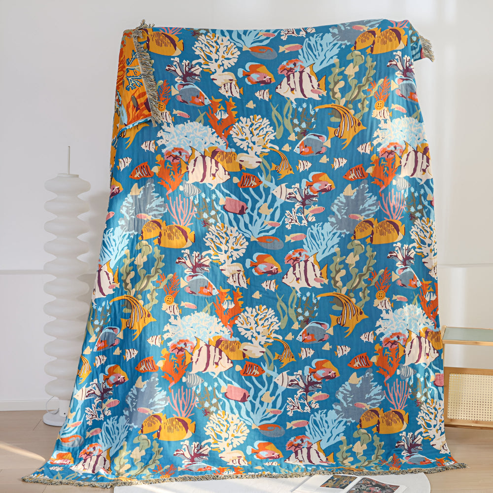 CoralDream | Underwater Coral Pattern Cotton Blanket