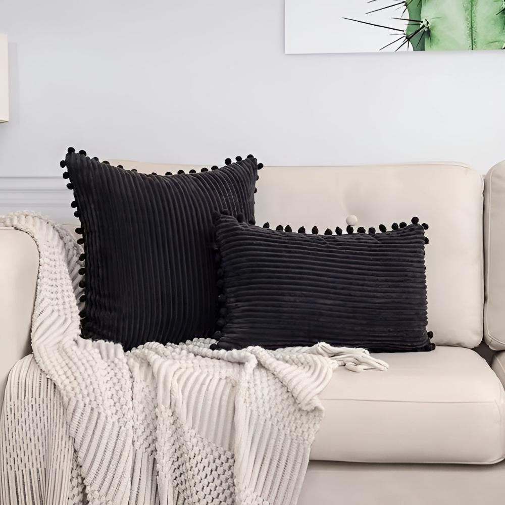 CozyNest | Plush Ribbed Pom-Pom Cushion Cover