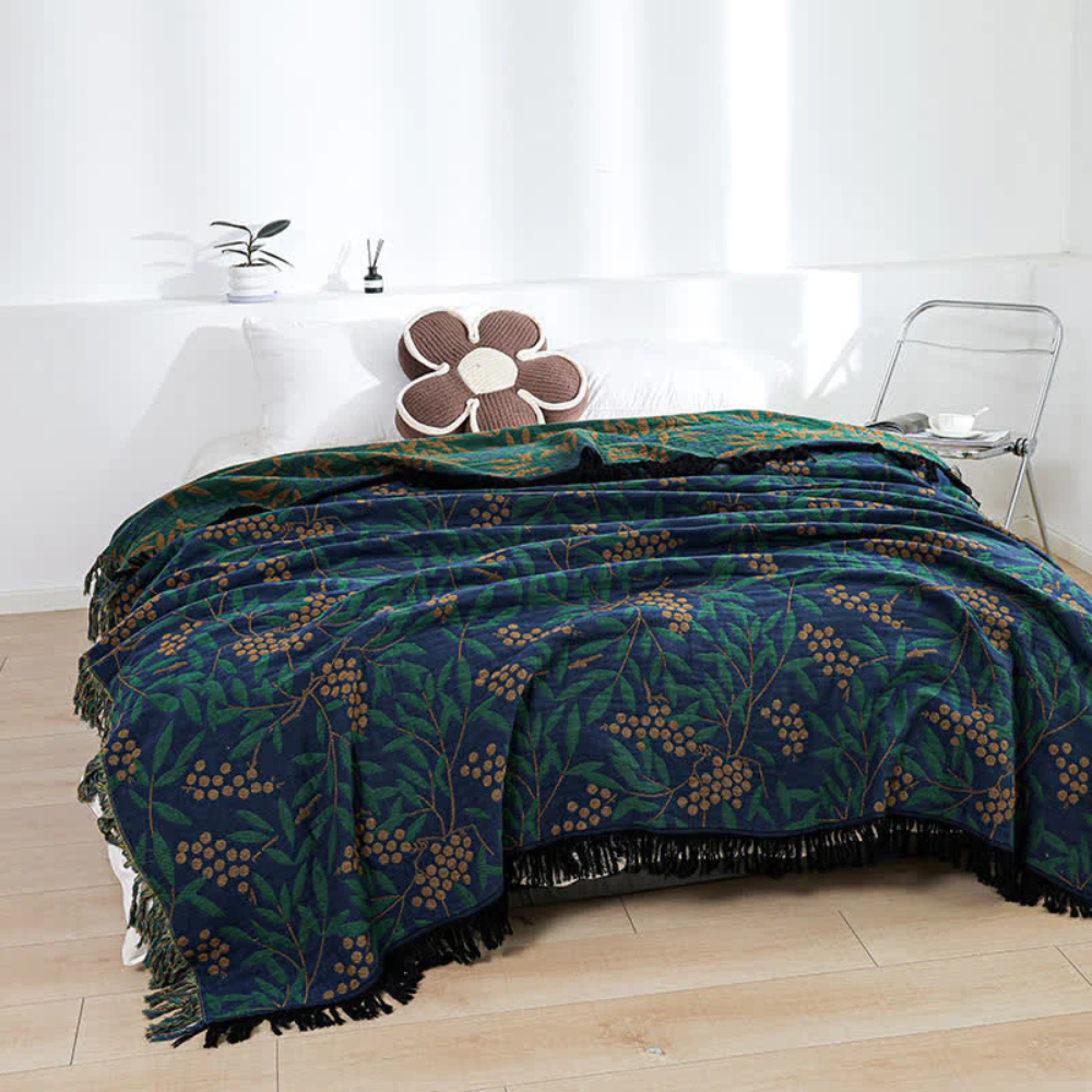 BegoniaCozy | Vibrant Begonia Fruit Tassel Blanket