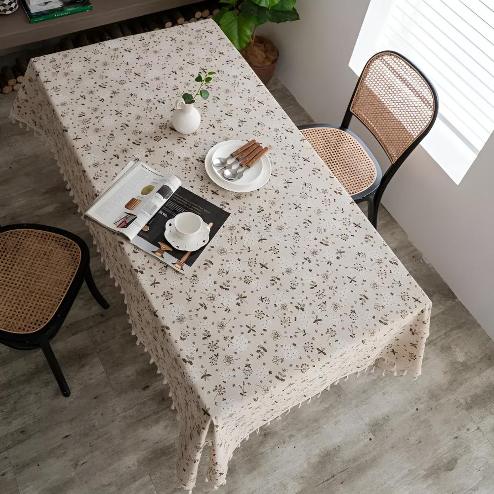 Dandelion | Beige Tassel Tablecloth For Dining Table Decor