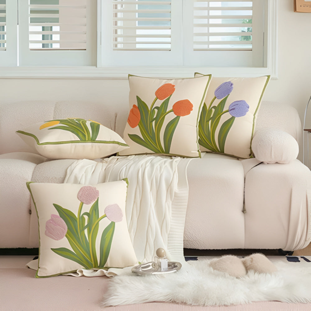 BloomingHome | Tulip Pattern Decorative Cushion Cover