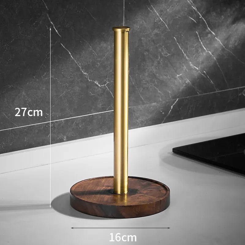 Crafted walnut paper towel holder displayed on a kitchen countertop