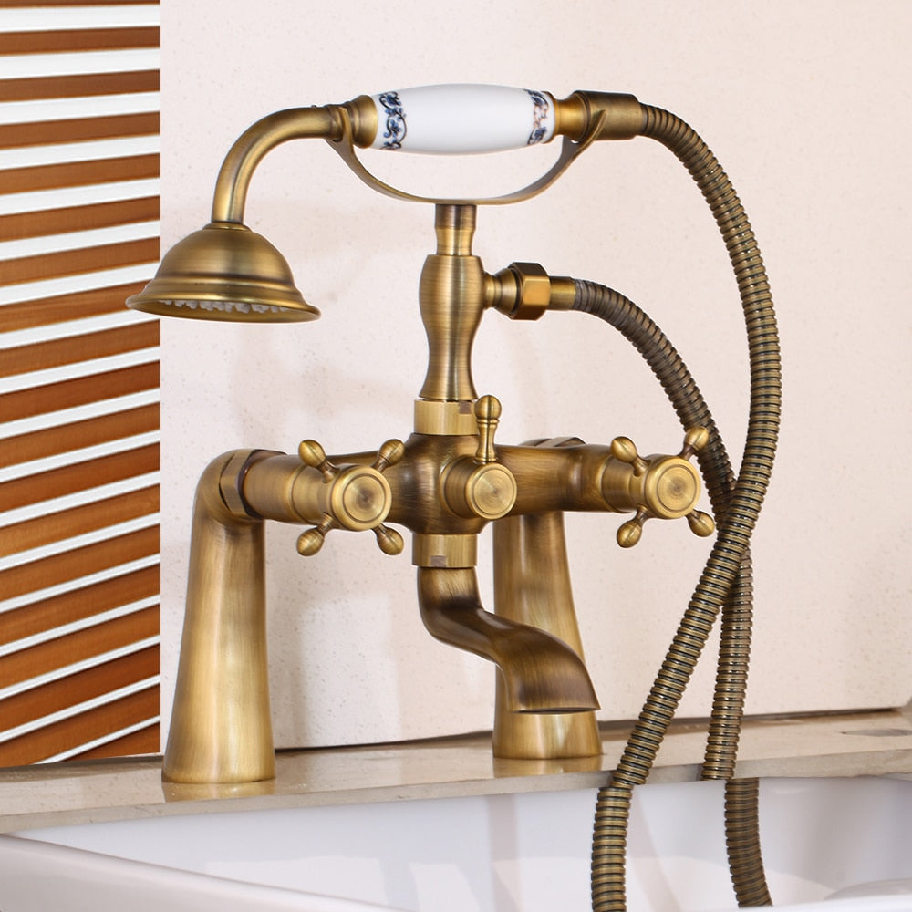 Castello | Golden Brass Bathtub Faucet - Dual Knobs & Luxurious Design