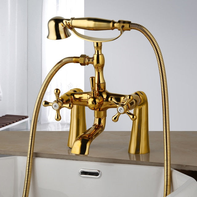 Castello | Golden Brass Bathtub Faucet - Dual Knobs & Luxurious Design