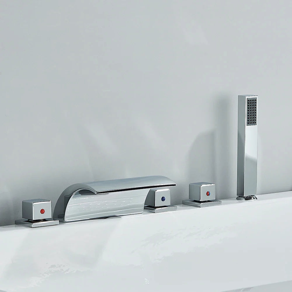 Arvani | Brass Waterfall Bathtub Faucet - Widespread Hot & Cold Mixer