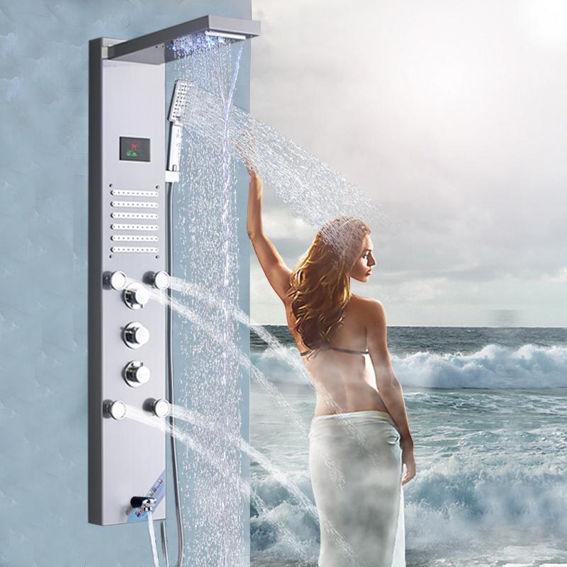 Bergamo | Waterfall Shower Panel - LED Light & Body Massage Jets