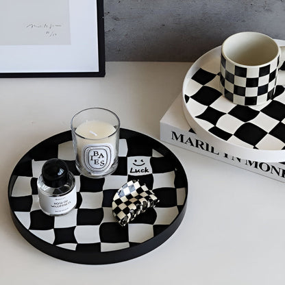 CheckerMate | Round Checkerboard Storage Tray