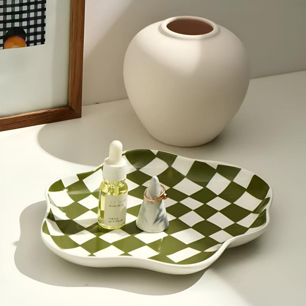 CheckeredCharm | Classic Checkered Ceramic Plate