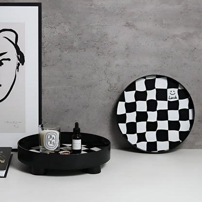CheckerMate | Round Checkerboard Storage Tray