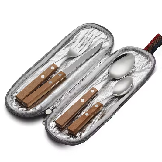 EcoCraft Stainless Steel Cutlery Set With Wooden Handle And Storage Pouch