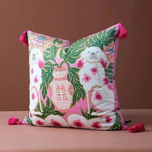 BlushPaws | Blush Pink Dog Tassel Cushion Cover
