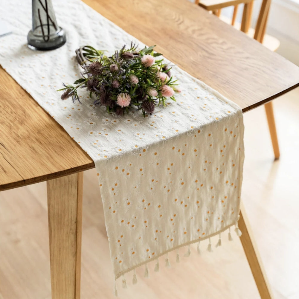 BohoHome | Playful Daisy Embroidered Boho Table Runner